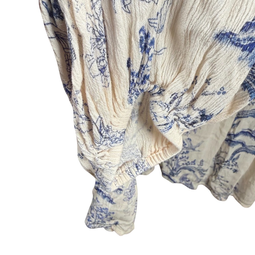 Free People Metallic Blooms Top Womens Large Blue Toile Floral Boho Botanical - Picture 4 of 6